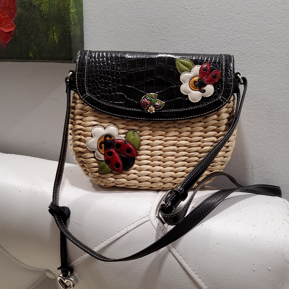 Brighton Straw Ladybug Crossbody Bag